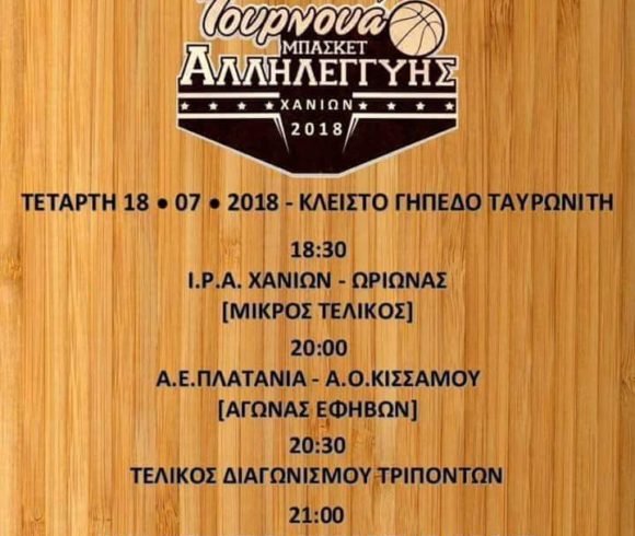 “ 7ο Τουρνουά Μπάσκετ Αλληλεγγύης” στο κλειστό Γυμναστήριο Ταυρωνίτη – Δήμου Πλατανι